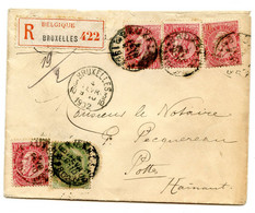 BELGIQUE - COB 56+58X4 SIMPLE CERCLE BRUXELLES SUR LETTRE RECOMMANDEE, 1902 - 1884-1891 Leopold II