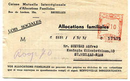 Caisse Mutuelle Interrégionale Allocations Familiales Lois Sociales 1937  - Rode Stempel 10c -   Ref 144 - Sonstige & Ohne Zuordnung