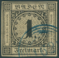 BADEN 1a O, 1851, 1 Kr. Schwarz Auf Sämisch Mit Blauem Nummernstempel 162 (Zell A.H.), Allseits Breitrandig!, Kleine Fal - Altri & Non Classificati