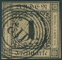 BADEN 1a O, 1851, 1 Kr. Schwarz Auf Sämisch, Nummernstempel 112, Kleine Rückseitige Schürfung Sonst Pracht, Gepr. Brettl - Altri & Non Classificati