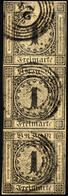 BADEN 1b O, 1851, 1 Kr. Schwarz Auf Braun, Nummernstempel 24, Im Senkrechten Fast Allseits Vollrandigen Dreierstreifen,  - Sonstige & Ohne Zuordnung