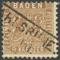 BADEN 15b O, 1862, 9 Kr. Gelbbraun, Minimal Falzhell Sonst Pracht, Gepr. Stegmüller, Mi. 320.- - Altri & Non Classificati