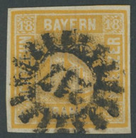 BAYERN 7 O, 1854, 18 Kr. Gelblichorange, MR-Stempel 217, Pracht, Signiert H. Krause, Mi. 240.- - Otros & Sin Clasificación