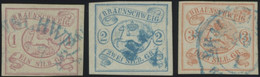 BRAUNSCHWEIG 1-3 O, 1853, 1 - 3 Sgr., 3 Prachtwerte, Alle Geprüft (1 Sgr. Fotobefund Lange), Mi. 1100.- - Braunschweig