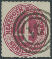 SCHLESWIG-HOLSTEIN 3 O, 1864, 4 S. Karminrot, Nummernstempel 31 (HUSUM), Pracht, Gepr. Bühler, Mi. 600.- - Schleswig-Holstein