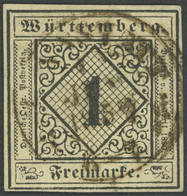 WÜRTTEMBERG 1b O, 1851, 1 Kr. Schwarz Auf Sämisch, Zentrischer K3 CANNSTADT, Pracht, Mi. 130.- - Other & Unclassified