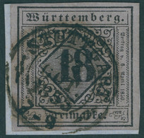 WÜRTTEMBERG 5I BrfStk, 1851, 18 Kr. Schwarz Auf Violettgrau, Type I, Allseits Breitrandig Auf Kleinem Briefstück, K2 STU - Other & Unclassified