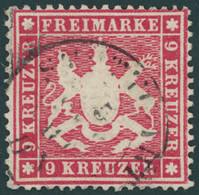 WÜRTTEMBERG 19xa O, 1860, 9 Kr. Karmin, Dickes Papier, Pracht, Gepr. Thoma, Mi. 160.- - Other & Unclassified