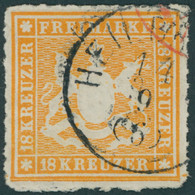 WÜRTTEMBERG 34 O, 1867, 18 Kr. Orangegelb, Pracht, Gepr. Thoma, Mi. 1000.- - Other & Unclassified