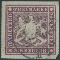 WÜRTTEMBERG 42a O, 1873, 70 Kr. Braunlila, Bogenfeld 1, K1 STUTTGART II, Dreiseitig Mit Trennlinien, Links Oben Im Rand  - Other & Unclassified