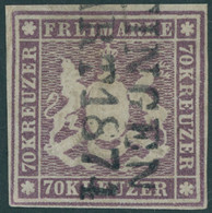 WÜRTTEMBERG 42a O, 1873, 70 Kr. Braunlila, L2, Rückseitige Reparaturen, Bildseitig Pracht, Mi. (7000.-) - Other & Unclassified