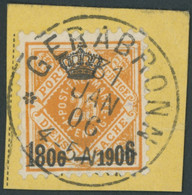 WÜRTTEMBERG 111 BrfStk, 1906, 25 Pf. Dunkelgelblichorange, K1 GERABRONN, Postabschnitt, Prachtbriefstück, Mi. (90.-) - Other & Unclassified