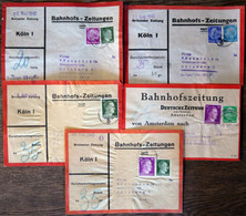 LOTS 1941/2, Bahnhofs-Zeitungen: 5 Verschieden Frankierte Exemplare Deutsche Zeitungen In Den Besetzten Gebieten, Pracht - Other & Unclassified