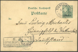 DP CHINA P 10Y BRIEF, 1905, 5 Pf. Reichspost, Ohne Wz., Von TIENTSIN A Nach Günningfeld, S.B.-Stempel EVANGELISCHER PFAR - China (offices)