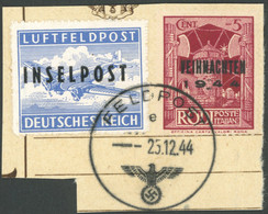 FELDPOSTMARKEN 12IV BrfStk, 1944, Insel Rhodos, Type IV, Mit Mi.Nr. 8B Auf Briefstück, Pracht, Gepr. Rungas, Mi. 1070.- - Occupation 1938-45