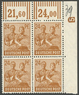 ALLIIERTE BES. 951DZ **, 1947, 24 Pf. Braunorange, Oberer Rechter Eckrandviererblock Mit Druckereizeichen 5, Postfrisch, - Other & Unclassified