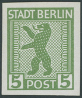 BERLIN UND BRANDENBURG 1AAuxU *, 1945, 5 Pf. Schwärzlichgelbgrün, Gestrichenes Papier, Glatter Gummi, Ungezähnt, Falzres - Other & Unclassified