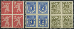 BERLIN UND BRANDENBURG 5-7B VB **, 1945, 12 - 30 Pf. Berliner Bär, Durchstochen, Je Im Viererblock, Pracht, Gepr. Ströh, - Other & Unclassified