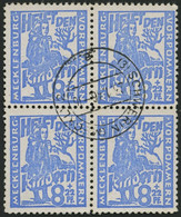 MECKLENBURG-VORPOMMERN 27a VB O, 1945, 8 Pf. Hellultramarin Kinderhilfe Im Zentrisch Gestempelten Viererblock, Pracht, G - Other & Unclassified