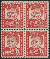 MECKLENBURG-VORPOMMERN 28b VB **, 1945, 12 Pf. Dunkelrosa Kinderhilfe Im Viererblock, Pracht, Gepr. Kramp, Mi. 320.- - Other & Unclassified