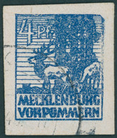 MECKLENBURG-VORPOMMERN 30VII O, 1946, 4 Pf. Dunkelultramarin Mit Abart Obere Rechte Ecke Gebrochen, Hirschkuh Mit Geweih - Other & Unclassified