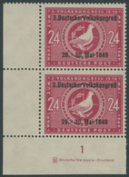 ALLGEMEINE-AUSGABEN 233IDZ **, 1949, 24 Pf. 3. Volkskongreß, Aufdruck-Type I, Mit Druckereizeichen Im Senkrechten Paar A - Other & Unclassified