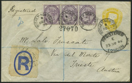 GROSSBRITANNIEN 65 BRIEF, 1895, 1 P. Königin Victoria Im Paar Und Einzelmarke Auf Privatganzsache 3 P. Gelb, R-Umschlag  - Gebruikt