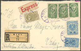 LIECHTENSTEIN 1920, VADUZ Als Ankunftsstempel Auf Der Rückseite Eines Express-Einschreibbriefes Aus Wien (frankiert Vord - Other & Unclassified