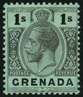 GRENADA 78za *, 1913, 1 Sh. Schwarz Auf Blaugrün, Rückseite Weiß, Falzrest, Pracht, Mi. 75.- - Grenada (...-1974)