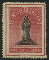 JUNGFERNINSELN 4AaI *, 1866, 1 Sh. Karmin, Schwarzweißer Rand, Papier Weiß, Einfache Einfassungslinien, Stärkere Falzres - British Virgin Islands