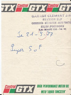 Petite Facture Papier Pub Castrol GTX Huile - Garage Clément à Poissons - Haute Marne  - 52 - Pub - 1950 - ...