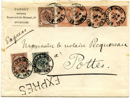 BELGIQUE - COB 53+54X2+57X4 SIMPLE CERCLE BRUXELLES (MIDI) SUR LETTRE PAR EXPRES, 1895 - Altri & Non Classificati