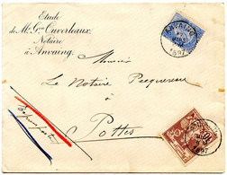 BELGIQUE - COB 60+72 SIMPLE CERCLE ANVAING SUR LETTRE PAR EXPRES, 1897 - 1893-1900 Fine Barbe