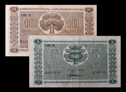 # # # Paar Banknoten Finnland (Finland) 5 + 10 Mark Litt. D 1939 # # # - Finlande