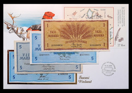 # # # Banknote 4 Banknoten Finnland (Finland) 1 + 3 X 5 Markkaa O. Litt, Litt A. Und Litt B. 1963 # # # - Finland