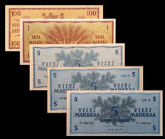 # # # Banknote 5 Banknoten Finnland (Finland) 1 + 100 + 3 X 5 Markkaa O. Litt, Litt A. Und Litt B. 1963 # # # - Finlande