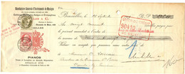 BELGIQUE - COB 74+75 SIMPLE CERCLE BRUXELLES EFFETS DE COMMERCE SUR RECU, 1909 - 1905 Grove Baard