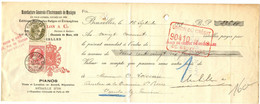 BELGIQUE - COB 74+75 SIMPLE CERCLE BRUXELLES EFFETS DE COMMERCE SUR RECU, 1909 - 1905 Thick Beard