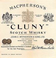 014208 "EDINBURGH - JOHN E. MC. PHERSIN & SONS LTD - CLUNY - SCOTCH WHISKY" ETICHETTA. III QUARTO XX SEC. - Whisky