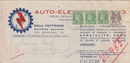 Facture à Entête (Auto-Electric - Radio, Emile Pettmann) Obl. Saverne Le 4/6/46 Sur N° 670, 675 80c Vert Mazelin - 1945-47 Ceres De Mazelin