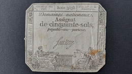 BILLET 1793 ASSIGNAT 50 SOLS FAUSSAY PAYABLE AU PORTEUR - Assignate