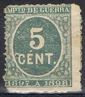Sello 5 Cts Impuesto De Guerra 1897, Color Verde Oscuro, VARIEDAD De Impresion, Edifil Num 232 * - Impots De Guerre