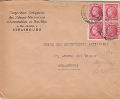Lettre à Entête (Corporation Des Patrons Mécaniciens) Obl. Strasbourg Le 28/10/46 Sur N° 676 X 4 1f Mazelin - 1945-47 Ceres De Mazelin