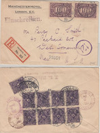 DR-Infla - 2x100 M. Queroval U.a., Einschreibebrief N. USA Nürnberg 10 18.6.23 - Storia Postale