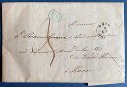 Belgique 1847 T18 DOUR + SR En Vert, Ambulant Utilisé Qques Mois  + Taxe "3", Au Dos "Après Le Départ" Pour Hornu - 1830-1849 (Belgique Indépendante)