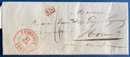 Belgique 1842 THOUROUT + SR En Rouge (Service Rurale) + Taxe "6"pour Hornu - 1830-1849 (Belgique Indépendante)