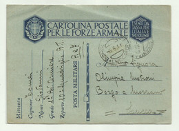 CARTOLINA POSTALE FORZE ARMATE 1 AV. ARMIERE 10 SQUADRIGLIA B.T. DA TRIPOLI 1941 - Stamped Stationery