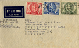 1946 , AUSTRALIA , SOBRE CIRCULADO POR CORREO AÉREO , PERTH - WEISSENFELS , LLEGADA A BERLIN , YV. 152 / 154 - Briefe U. Dokumente