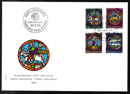 1968 Pro Patria ET Mi:874-877,Glasgemälde In Der Rosette In Der Kathedrale Lausanne, Jäger Zu Pferd, Löwe, Waage, Fische - Verres & Vitraux