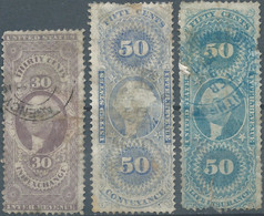 United States,U.S.A,Inter Revenue Stamps Tax-Fiscal 30 & 50 & 50 Cents,Used,some Defects Due To Wear! - Fiscale Zegels